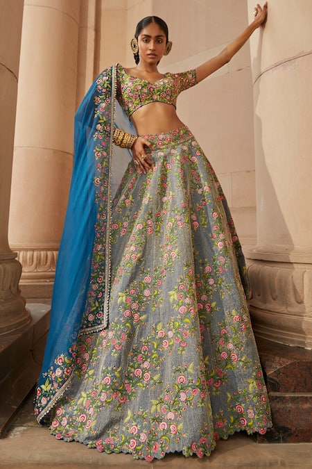 Turquoise Blue Color Art Silk Hand Work Bridal Lehenga-W1010 – Mohi fashion