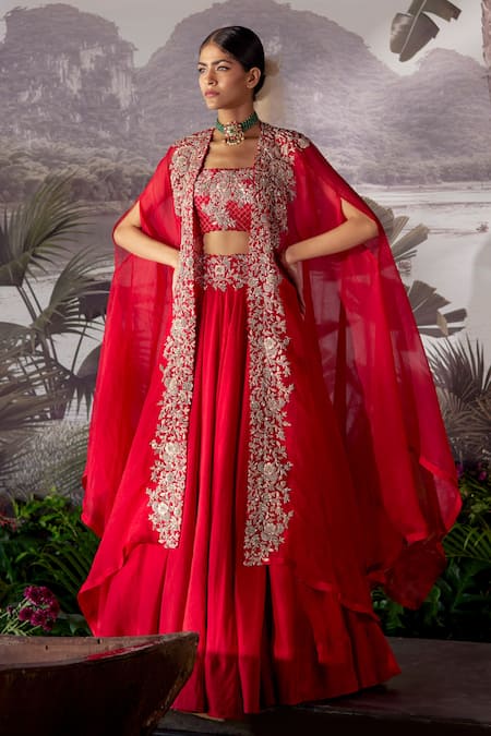 Buy Mrunalini Rao Red Dupion Silk Embroidery Zardozi Cape Open And Skirt Set Online at Aza Fashions Buy_Mrunalini Rao_Red Dupion Silk Embroidery Zardozi Cape Open And Skirt Set _Online_at_Aza_Fashions