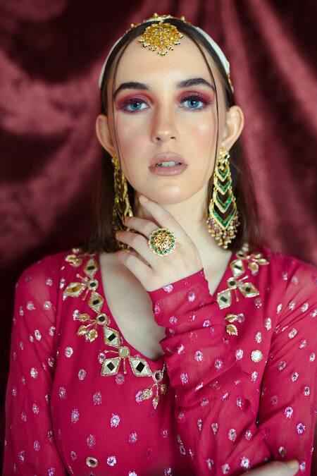 MAISARA JEWELRY_Gold Plated Crescent Moon Maangtikka_Online_at_Aza_Fashions