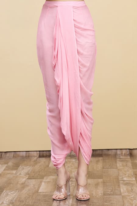 Shop_Samyukta Singhania_Pink Cotton Beads Boat Neck Asymmetric Kurta And Dhoti Pant Set_Online_at_Aza_Fashions
