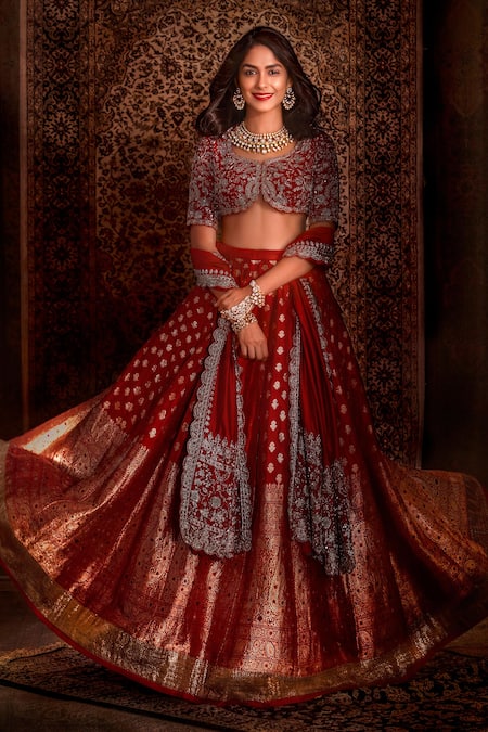 Jayanti Reddy Red Banarasi Lehenga Set 