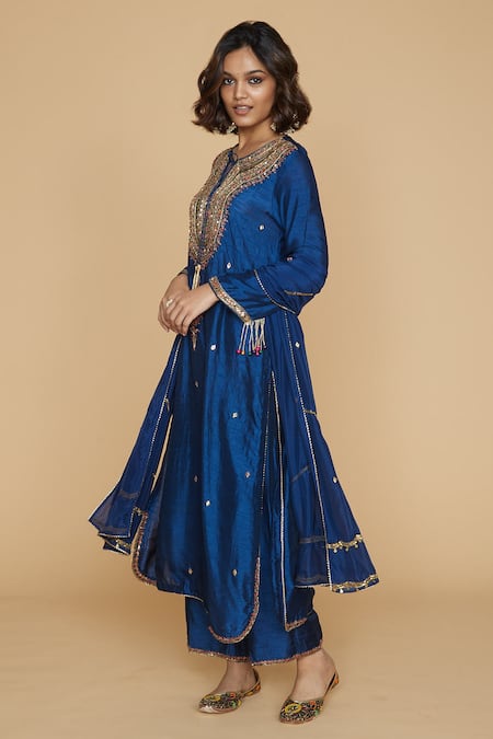 Label Niti Bothra Silk Embroidered Kurta & Palazzo Set 