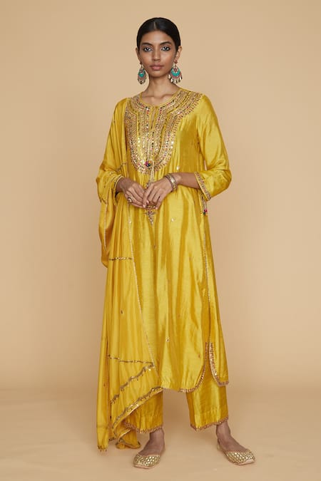 Label Niti Bothra Silk Embroidered Kurta & Palazzo Set 