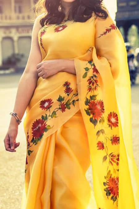Muksweta Organza Silk Hand Painted Saree 