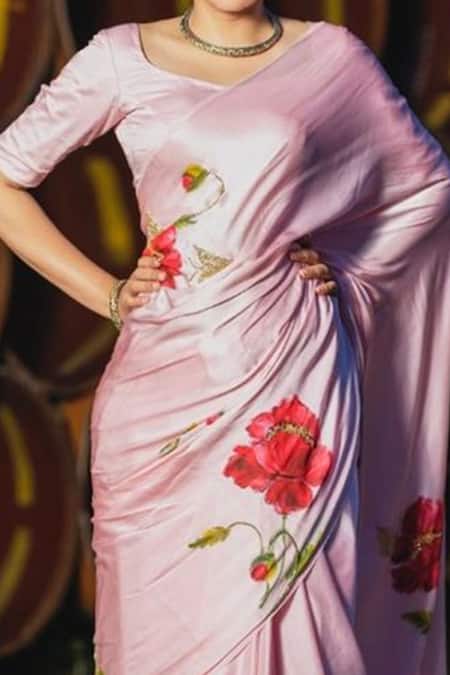 Muksweta Satin Silk Hand Painted Saree 