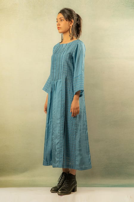 Shop Ibai Blue Mulberry Silk Boat Maxi Dress Online at Aza Fashions Shop_Ibai_Blue Mulberry Silk Boat Maxi Dress _Online_at_Aza_Fashions