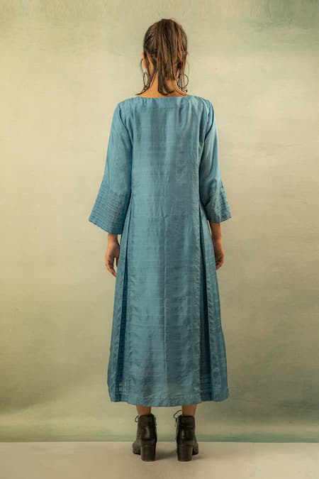 Shop Ibai Blue Mulberry Silk Boat Maxi Dress at Aza Fashions Shop_Ibai_Blue Mulberry Silk Boat Maxi Dress _at_Aza_Fashions