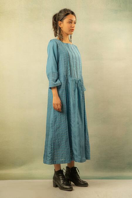 Ibai Blue Mulberry Silk Boat Maxi Dress Online at Aza Fashions Ibai_Blue Mulberry Silk Boat Maxi Dress _Online_at_Aza_Fashions