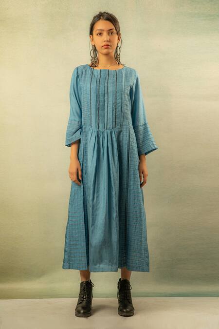 Buy Ibai Blue Mulberry Silk Boat Maxi Dress Online at Aza Fashions Buy_Ibai_Blue Mulberry Silk Boat Maxi Dress _Online_at_Aza_Fashions