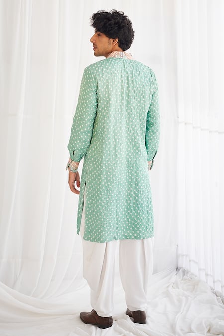 Shop_Twenty Nine_Green Gajji Silk Print And Embroidery Bandhani Kurta Set _at_Aza_Fashions