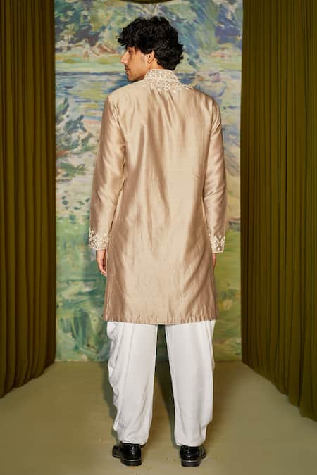 Shop Twenty Nine Beige Silk Chanderi Mirror And Thread Kurta Set at Aza Fashions Shop_Twenty Nine_Beige Silk Chanderi Mirror And Thread Kurta Set _at_Aza_Fashions
