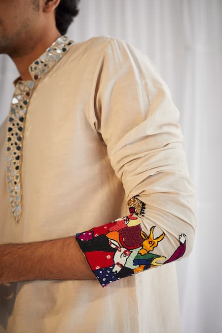 Buy_Twenty Nine_Beige Cotton Silk Art Deco Kurta Set _Online_at_Aza_Fashions