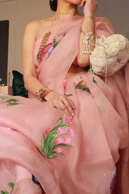 Muksweta Organza Silk Hand Painted Saree 