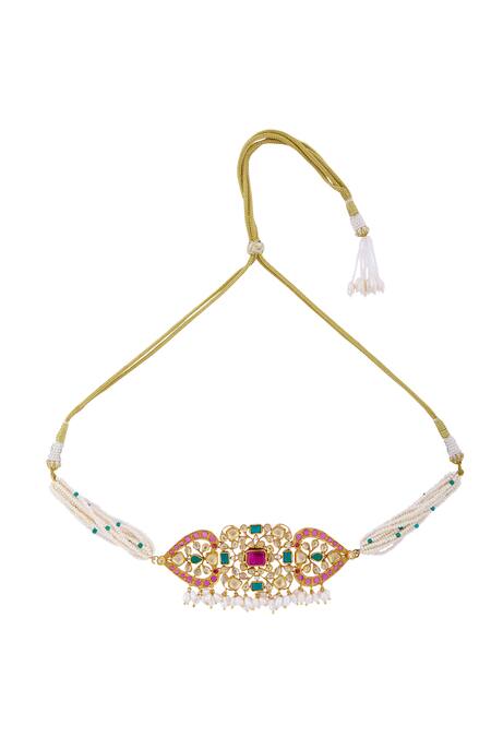 Shop Minaki Gold Plated Jadau Choker Set Online at Aza Fashions Shop_Minaki_Gold Plated Jadau Choker Set_Online_at_Aza_Fashions