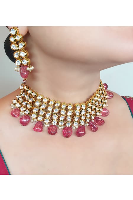Minaki_Gold Plated Diamonds, Stones Kundan Choker Set _Online_at_Aza_Fashions