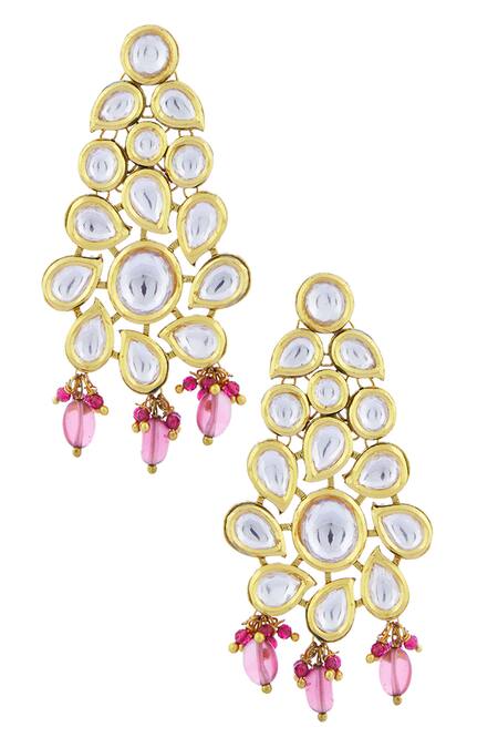 Minaki_Gold Plated Beads, Diamonds Kundan Choker Set _Online_at_Aza_Fashions