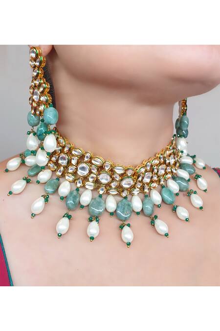 Buy_Minaki_Gold Plated Pearls Kundan Choker Set _Online_at_Aza_Fashions