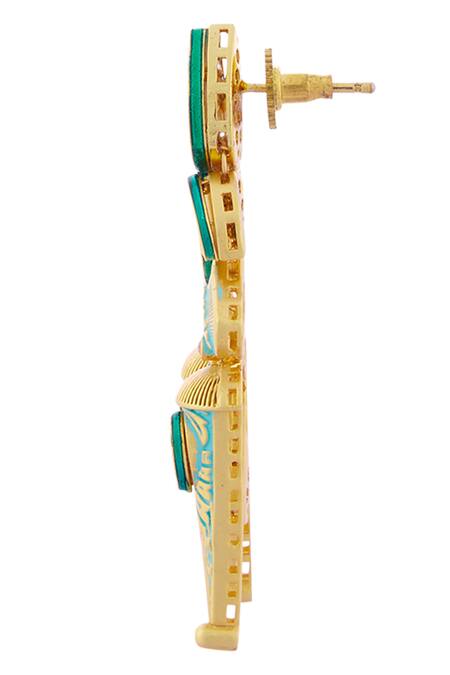 Minaki_Gold Plated Metallic Thread, Stones Kundan Meenakari Necklace Set _at_Aza_Fashions