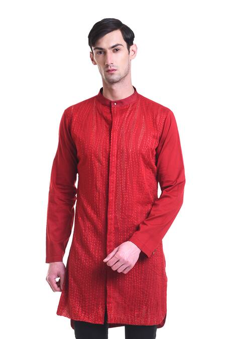 Buy_Saksham & Neharicka_Red Cotton Voil Embroidered Short Kurta_Online_at_Aza_Fashions