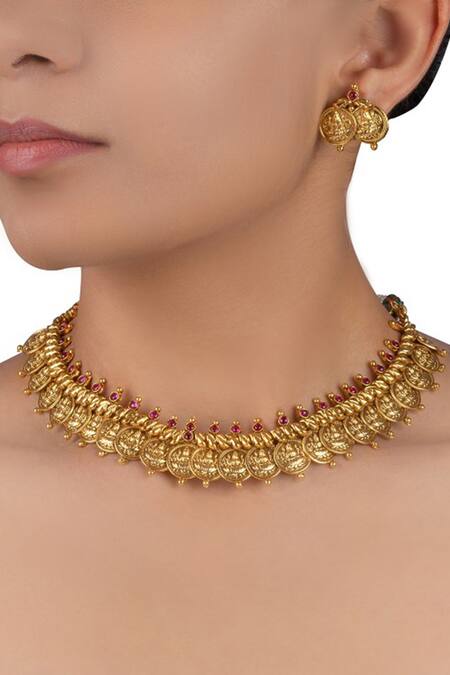 Mortantra Gold Plated Stone Temple Choker Set