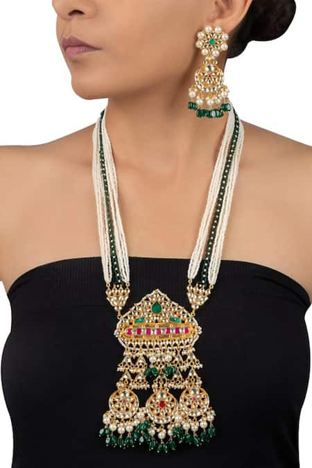 Mortantra Gold Plated Stone Jadau Necklace Set