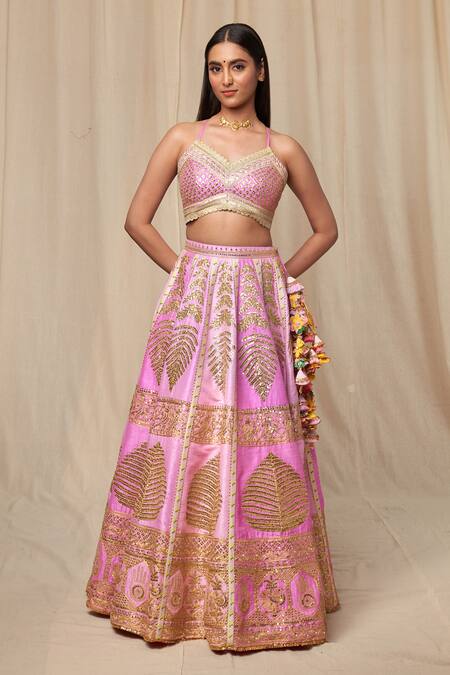 Masaba_Green Pure Heavy Raw Silk Barfi Paan-patti Lehenga Set With Shrug  _at_Aza_Fashions