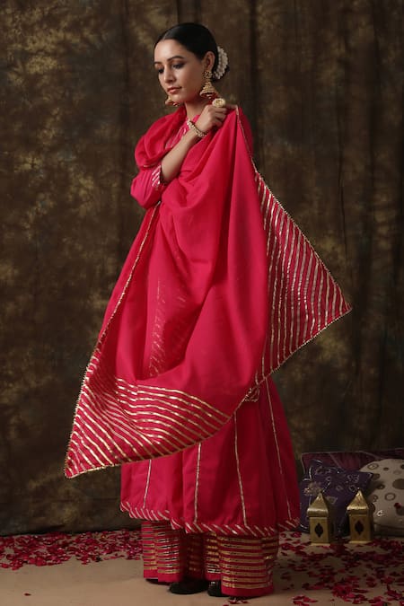 Buy_Maison Shefali_Pink Kurta Cotton Dupatta Handspun Mul Embroidered Anarkali Palazzo Set _Online_at_Aza_Fashions