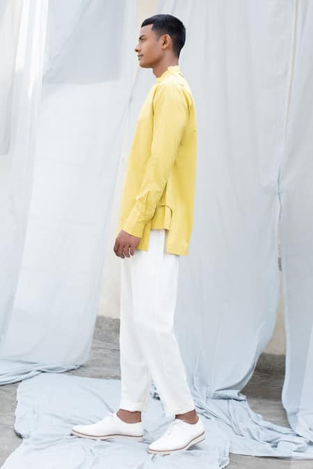 Antar Agni Yellow Poplin Asymmetric Shirt Online at Aza Fashions Antar Agni_Yellow Poplin Asymmetric Shirt _Online_at_Aza_Fashions