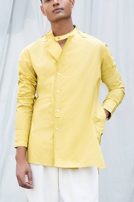 Buy Antar Agni Yellow Poplin Asymmetric Shirt Online at Aza Fashions Buy_Antar Agni_Yellow Poplin Asymmetric Shirt _Online_at_Aza_Fashions