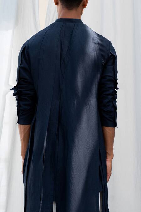 Antar Agni Blue Handwoven Cotton Kurta Online at Aza Fashions Antar Agni_Blue Handwoven Cotton Kurta _Online_at_Aza_Fashions