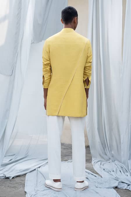 Shop Antar Agni Yellow Linen Blend Shirt at Aza Fashions Shop_Antar Agni_Yellow Linen Blend Shirt _at_Aza_Fashions