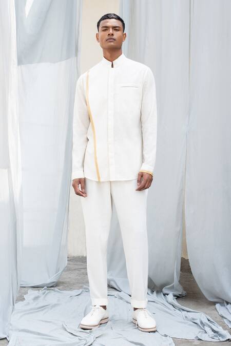 Buy Antar Agni White Handwoven Cotton Shirt Online at Aza Fashions Buy_Antar Agni_White Handwoven Cotton Shirt _Online_at_Aza_Fashions