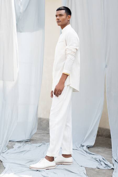 Antar Agni White Handwoven Cotton Shirt Online at Aza Fashions Antar Agni_White Handwoven Cotton Shirt _Online_at_Aza_Fashions