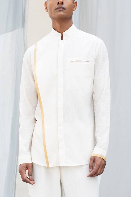 Shop Antar Agni White Handwoven Cotton Shirt Online at Aza Fashions Shop_Antar Agni_White Handwoven Cotton Shirt _Online_at_Aza_Fashions