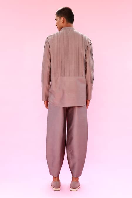 Shop Antar Agni Grey Cotton Silk Pintuck Kurta at Aza Fashions Shop_Antar Agni_Grey Cotton Silk Pintuck Kurta _at_Aza_Fashions