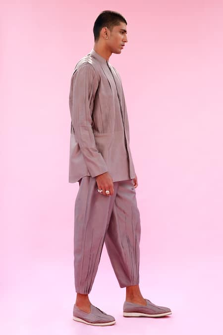 Antar Agni Grey Cotton Silk Pintuck Kurta Online at Aza Fashions Antar Agni_Grey Cotton Silk Pintuck Kurta _Online_at_Aza_Fashions