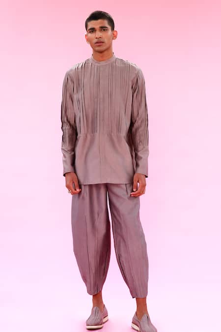 Buy Antar Agni Grey Cotton Silk Pintuck Kurta Online at Aza Fashions Buy_Antar Agni_Grey Cotton Silk Pintuck Kurta _Online_at_Aza_Fashions