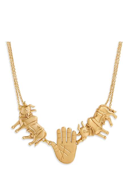 Buy_Masaba_Gold Plated Metal Cow And Palm Choker_Online_at_Aza_Fashions