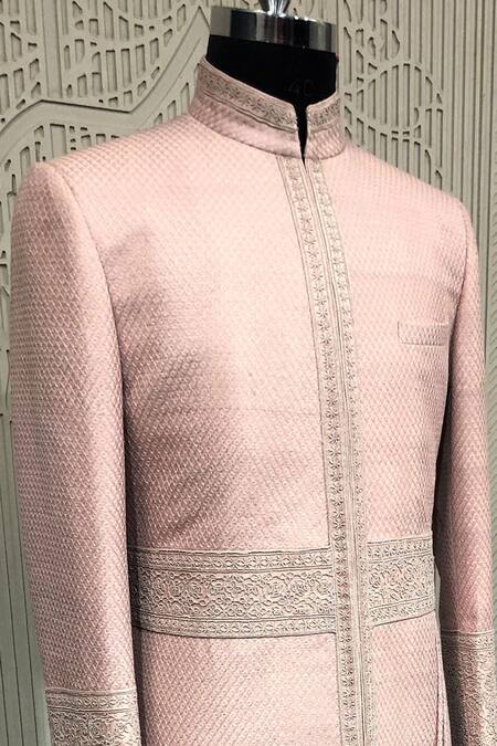 Buy_Shantnu Nikhil_Pink Tusser Georgette Draped Sherwani _Online_at_Aza_Fashions