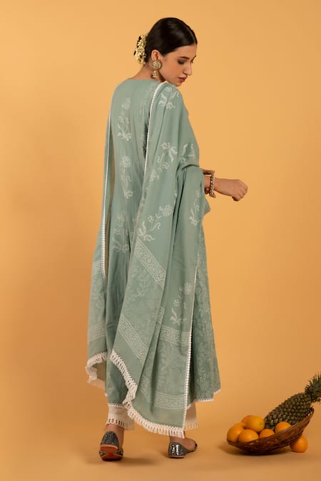 Shop Maison Shefali Green , Round Printed Anarkali Set at Aza Fashions Shop_Maison Shefali_Green , Round Printed Anarkali Set _at_Aza_Fashions