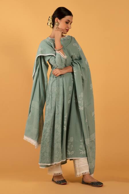 Maison Shefali Green , Round Printed Anarkali Set Online at Aza Fashions Maison Shefali_Green , Round Printed Anarkali Set _Online_at_Aza_Fashions