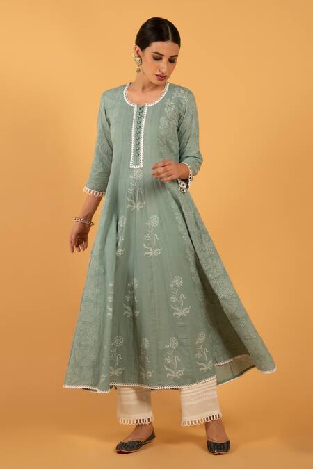 Buy Maison Shefali Green , Round Printed Anarkali Set Online at Aza Fashions Buy_Maison Shefali_Green , Round Printed Anarkali Set _Online_at_Aza_Fashions