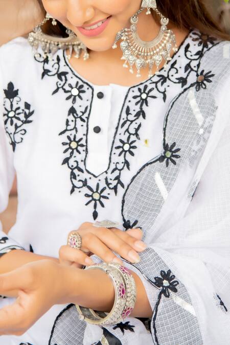 Shop Maison Shefali Black Cotton, Chanderi Round Kurta Set Online at Aza Fashions Shop_Maison Shefali_Black Cotton, Chanderi Round Kurta Set _Online_at_Aza_Fashions