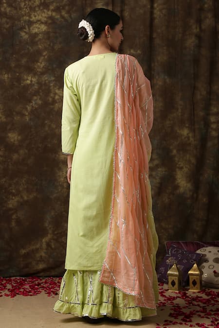 Shop_Maison Shefali_Green Cotton Embroidered Kurta Sharara Set _at_Aza_Fashions