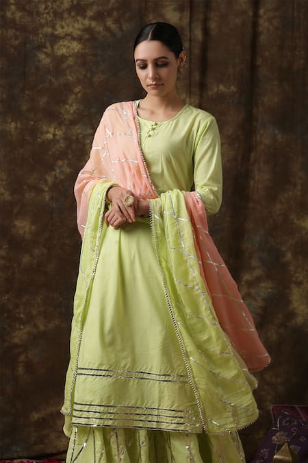 Buy Maison Shefali Green Cotton Embroidered Kurta Sharara Set Online at Aza Fashions Buy_Maison Shefali_Green Cotton Embroidered Kurta Sharara Set _Online_at_Aza_Fashions
