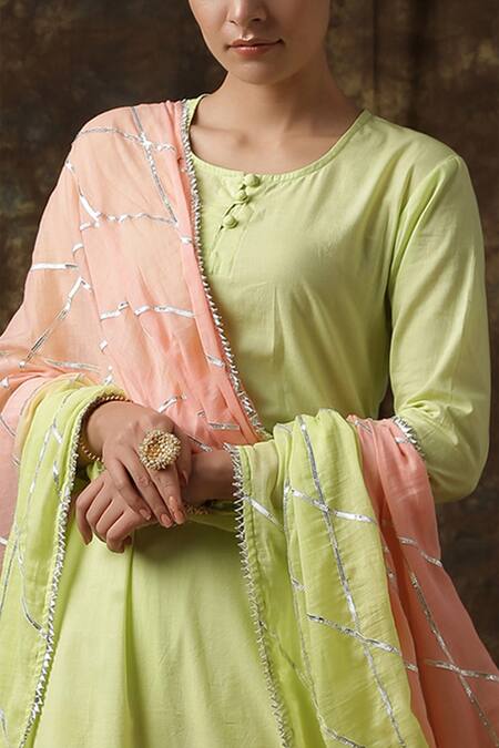 Maison Shefali Green Cotton Embroidered Kurta Sharara Set at Aza Fashions Maison Shefali_Green Cotton Embroidered Kurta Sharara Set _at_Aza_Fashions