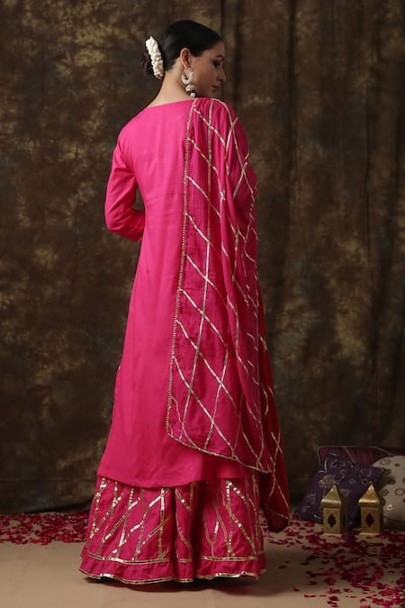 Shop_Maison Shefali_Pink Cotton Embroidered Kurta Sharara Set _at_Aza_Fashions