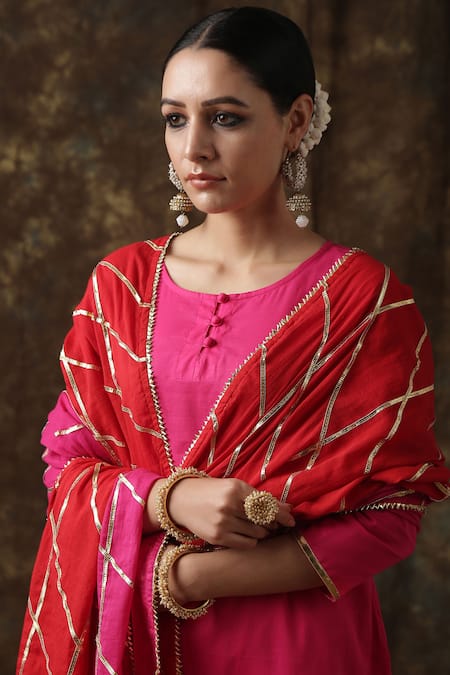 Shop_Maison Shefali_Pink Cotton Embroidered Kurta Sharara Set _Online_at_Aza_Fashions