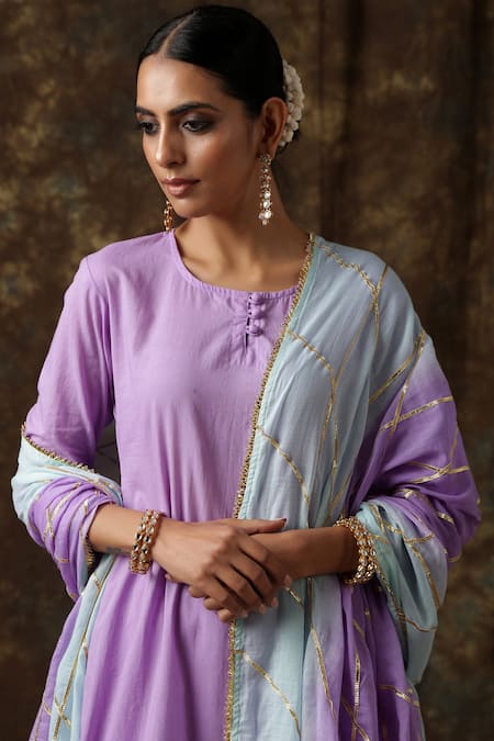 Buy_Maison Shefali_Purple Cotton Embroidered Kurta Sharara Set _Online_at_Aza_Fashions