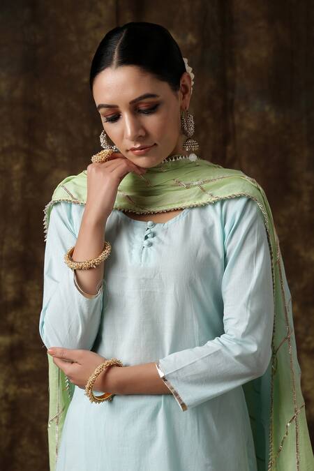 Buy_Maison Shefali_Blue Cotton Embroidered Kurta Sharara Set _Online_at_Aza_Fashions